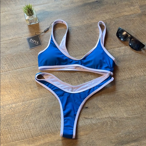 contrast trim sport bikini set
